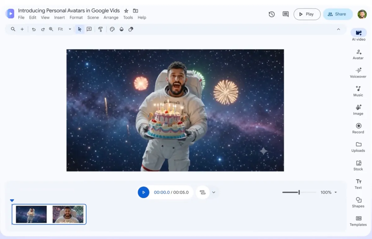 Google Vids加入个人数字人和AI视频编辑