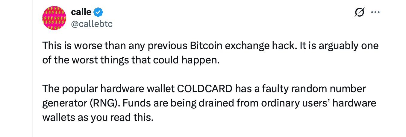 Coldcard漏洞解析：数百钱包比特币被清空，Mk3熵值问题曝光