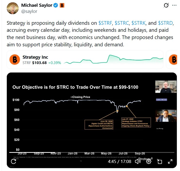 Strategy拟将优先股分红改为按日计提