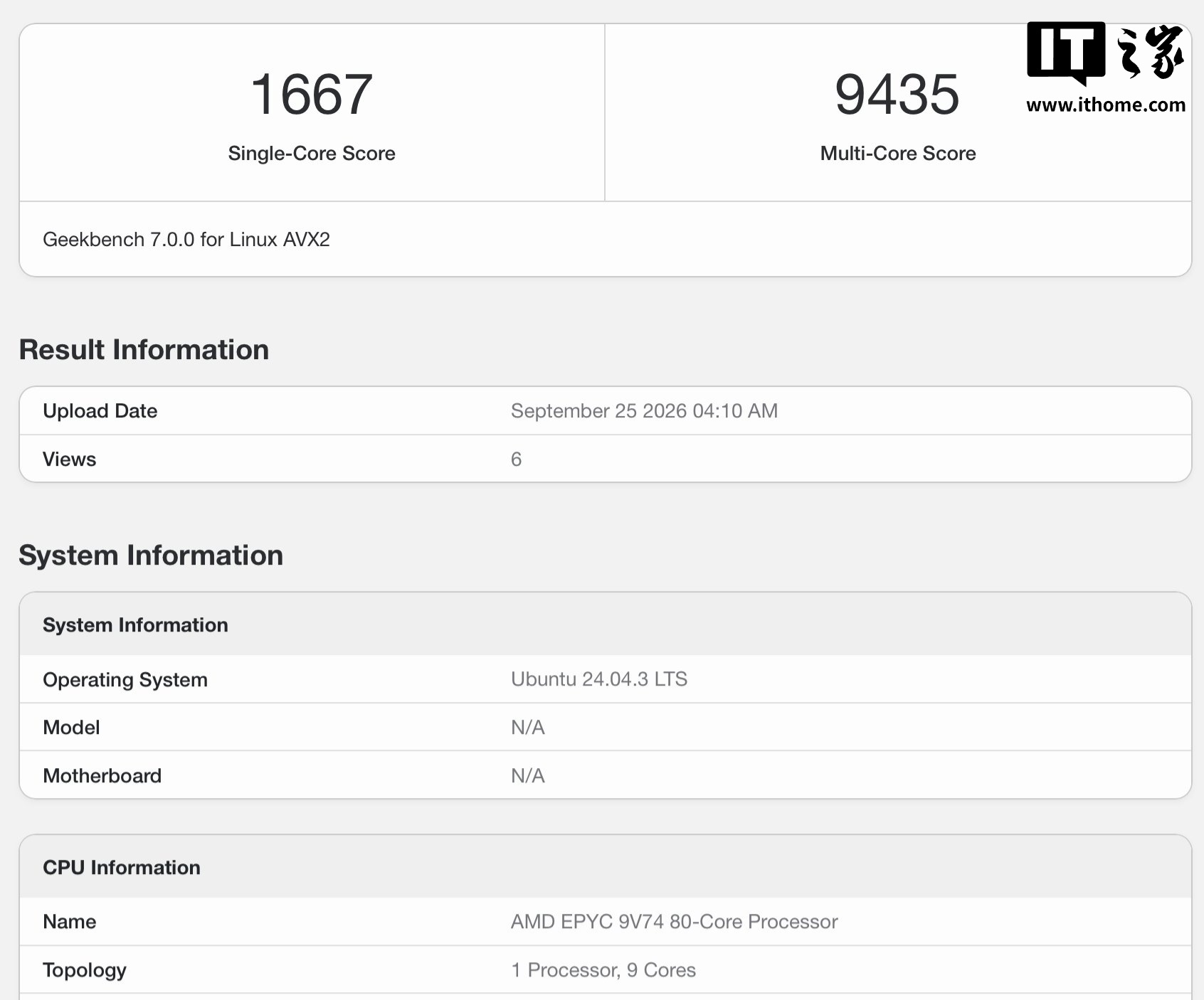 OpenAI Dot 虚拟机配置曝光：AMD 霄龙 9V74 处理器加 9.73GB 内存，Geekbench 7 多核 9435 分