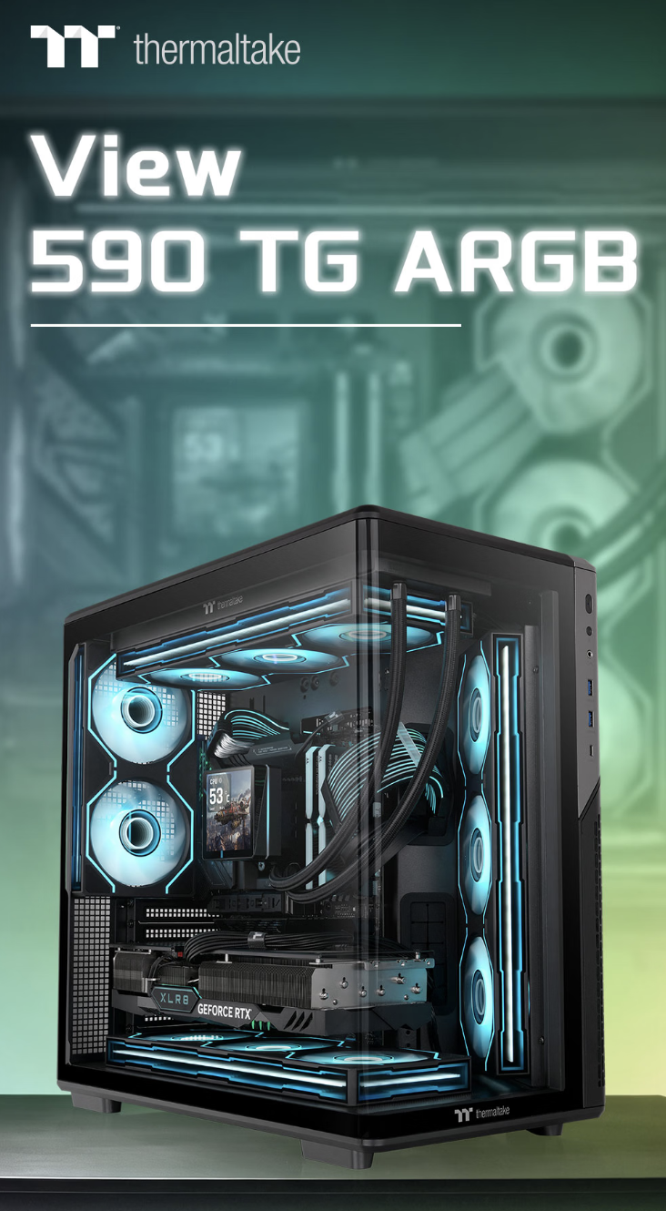 曜越推出光透 View 590 TG ARGB 斜侧进风海景房机箱 预装五把风扇 黑白双色均售 899 元